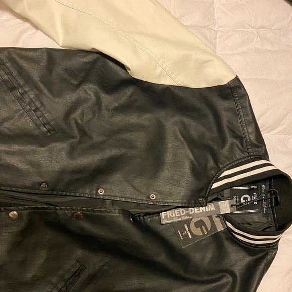 fried denim leather jacket